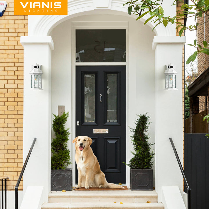 VIANIS Dusk to Dawn Motion Sensor Outdoor Porch Lights With Tempered Ripple Glass For Garage