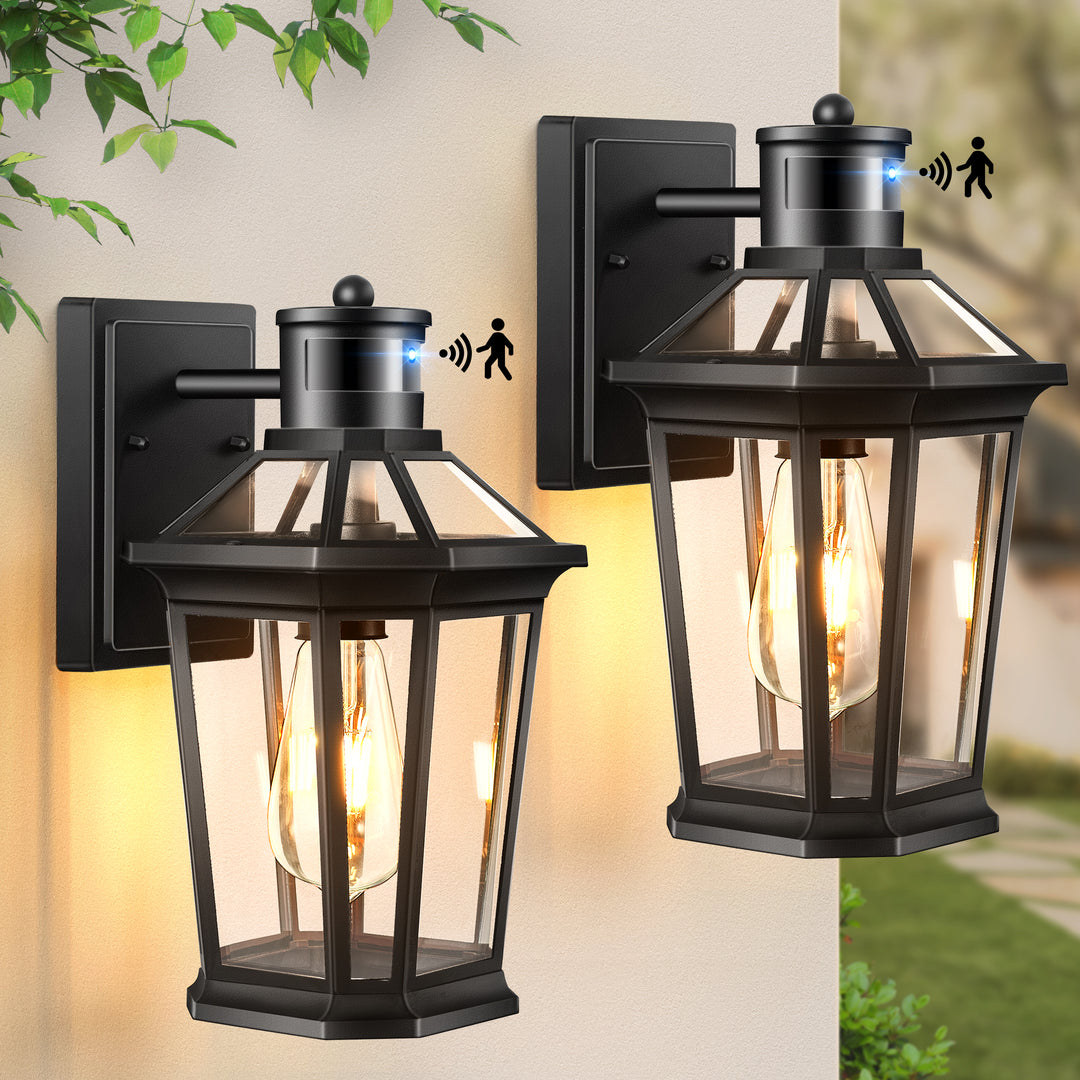 VIANIS Black Outdoor Wall Sconce with Motion Sensor and Clear Glass Shade