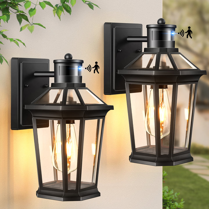 VIANIS Black Outdoor Wall Sconce with Motion Sensor and Clear Glass Shade