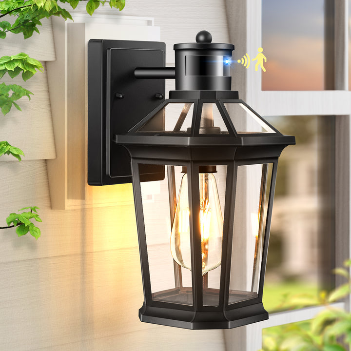VIANIS Black Outdoor Wall Sconce with Motion Sensor and Clear Glass Shade