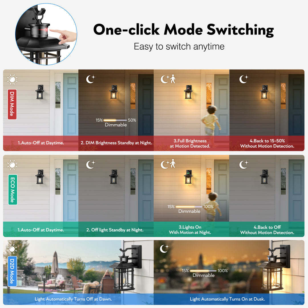 VIANIS Outdoor Wall Lantern With Motion Sensor and Dusk to Dawn