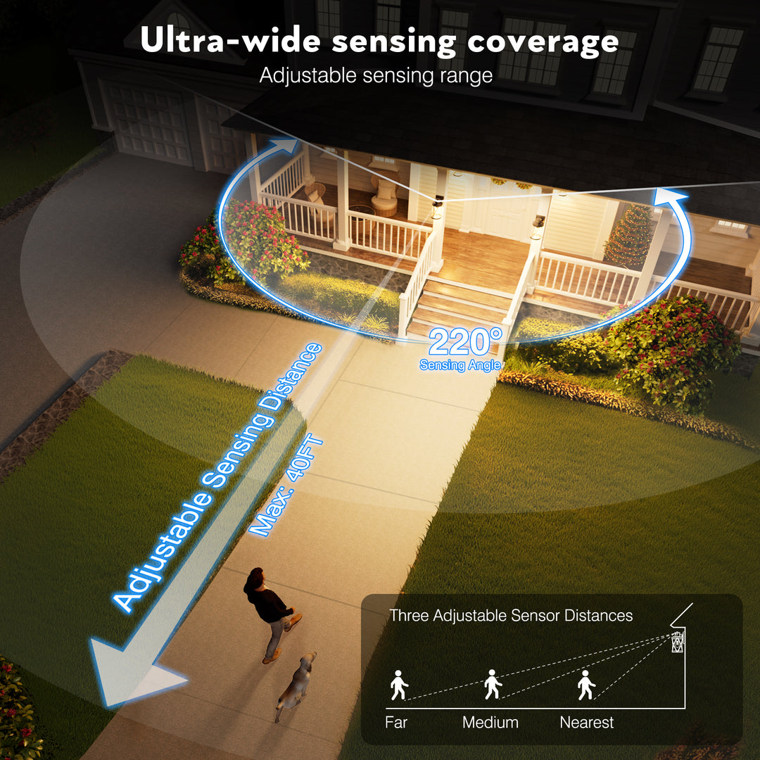 VIANIS Black Outdoor Wall Sconce with Motion Sensor and Clear Glass Shade