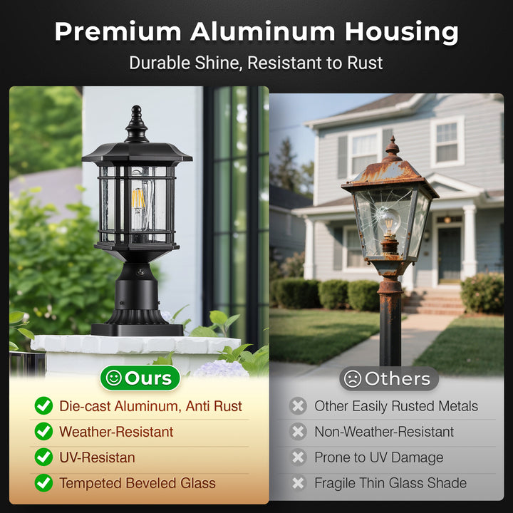 VIANIS Hardwired Outdoor Lamp Post Lantern with Pier Mount Base