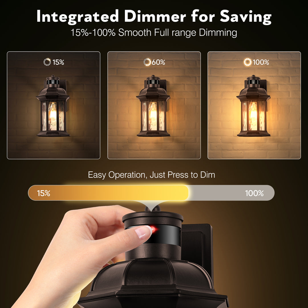 VIANIS Dusk to Dawn Motion Sensor Outdoor Porch Lights With Tempered Ripple Glass For Garage