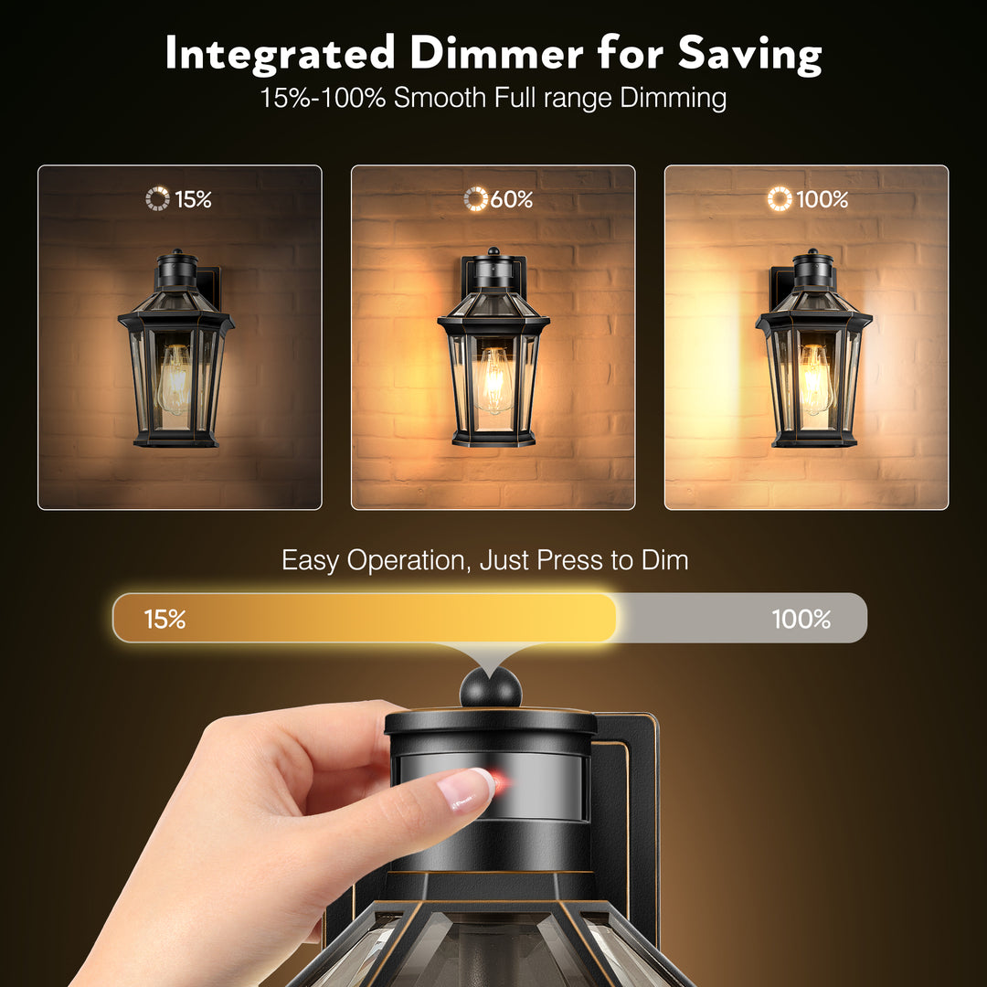 VIANIS Black Outdoor Wall Sconce with Motion Sensor and Clear Glass Shade