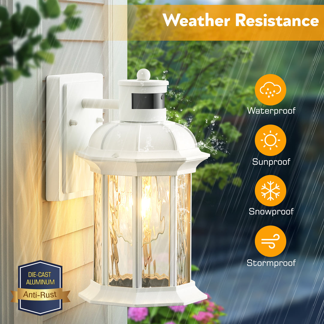 VIANIS Dusk to Dawn Motion Sensor Outdoor Porch Lights With Tempered Ripple Glass For Garage