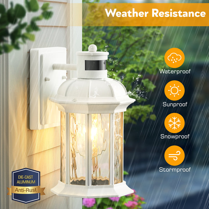 VIANIS Dusk to Dawn Motion Sensor Outdoor Porch Lights With Tempered Ripple Glass For Garage