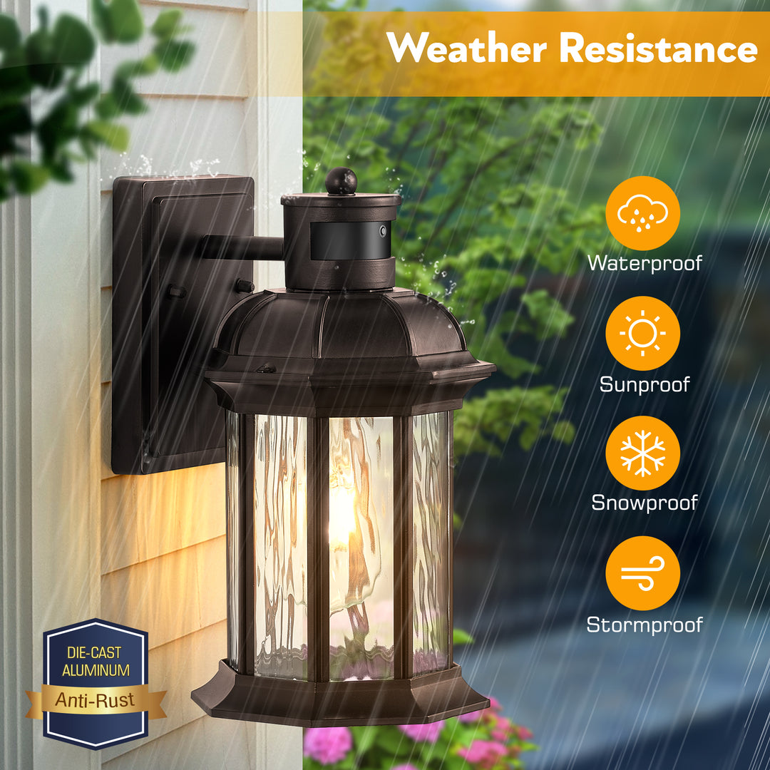 VIANIS Dusk to Dawn Motion Sensor Outdoor Porch Lights With Tempered Ripple Glass For Garage