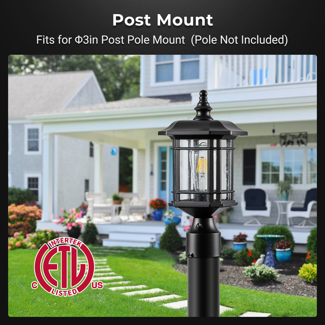 VIANIS Hardwired Outdoor Lamp Post Lantern with Pier Mount Base
