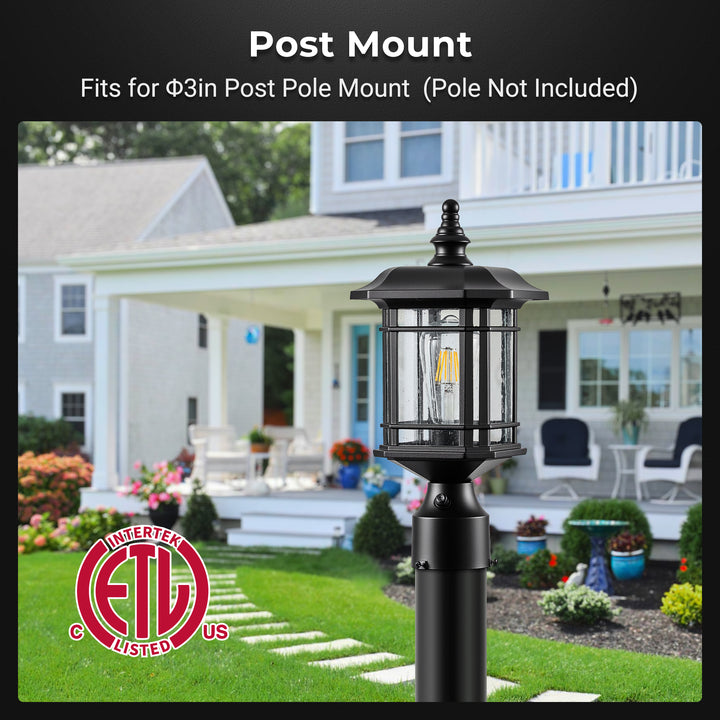 VIANIS Hardwired Outdoor Lamp Post Lantern with Pier Mount Base