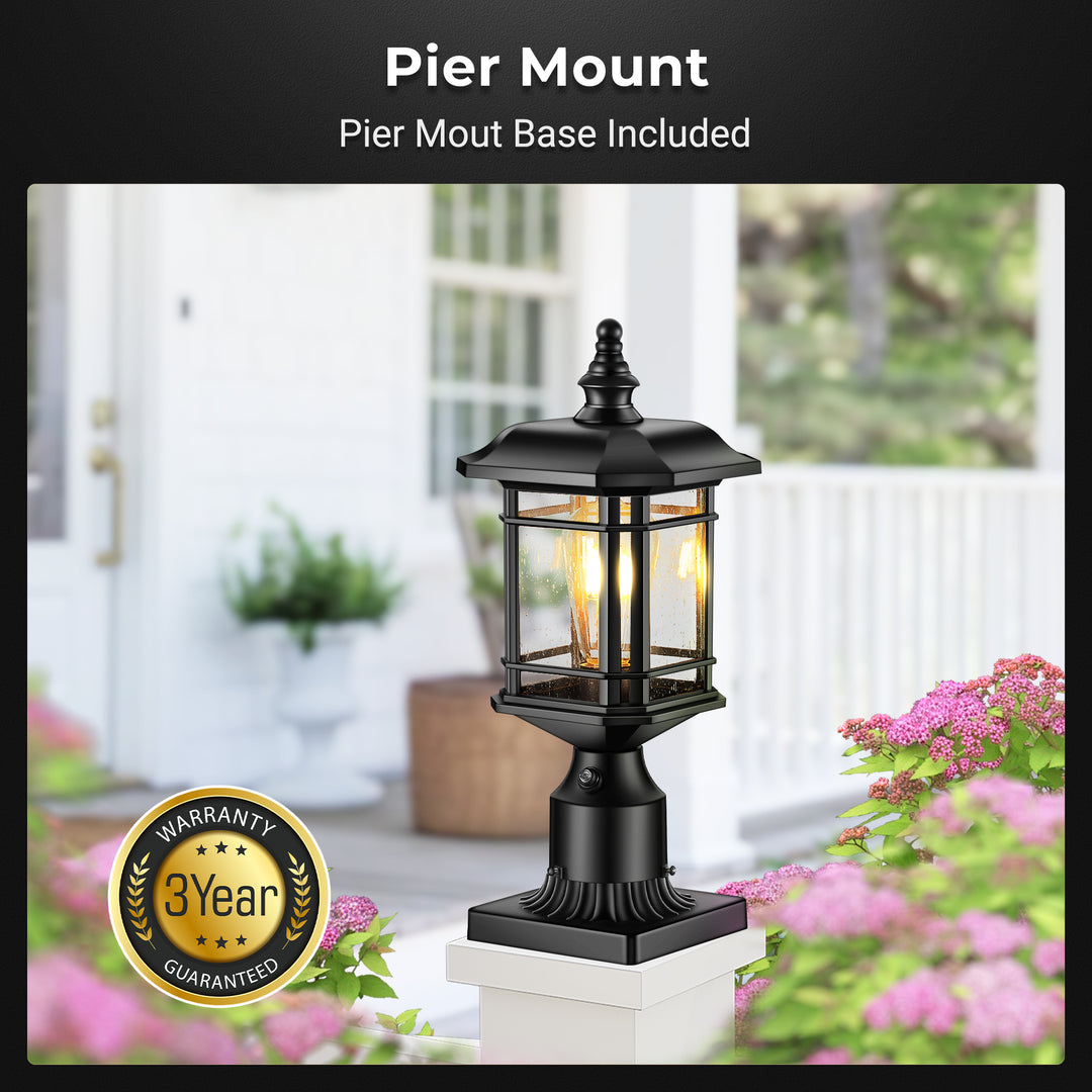 VIANIS Hardwired Outdoor Lamp Post Lantern with Pier Mount Base