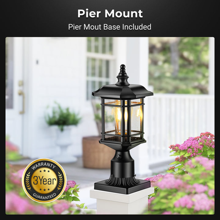 VIANIS Hardwired Outdoor Lamp Post Lantern with Pier Mount Base