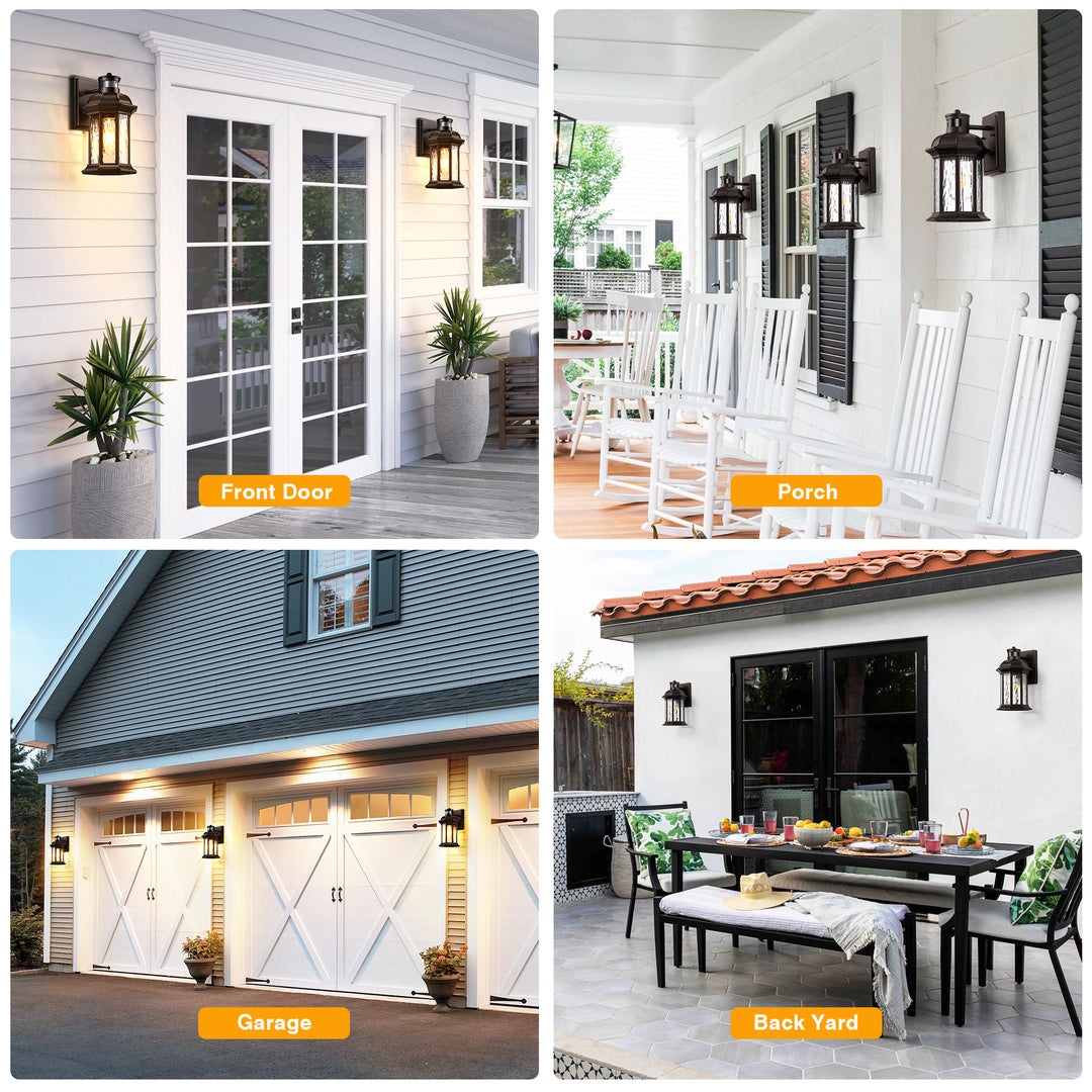 VIANIS Dusk to Dawn Motion Sensor Outdoor Porch Lights With Tempered Ripple Glass For Garage