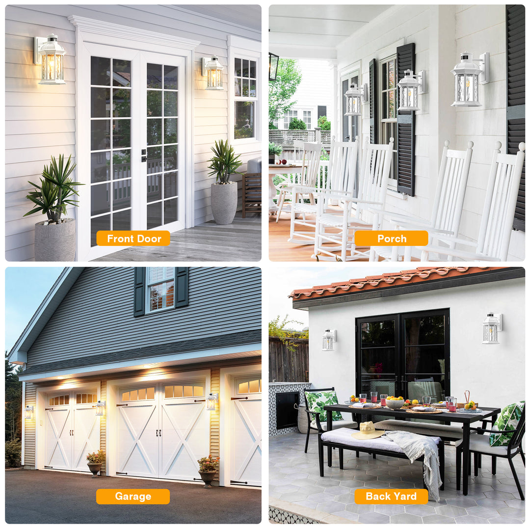 VIANIS Dusk to Dawn Motion Sensor Outdoor Porch Lights With Tempered Ripple Glass For Garage