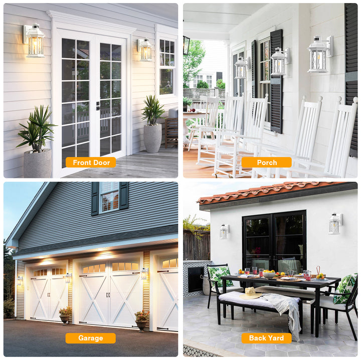 VIANIS Dusk to Dawn Motion Sensor Outdoor Porch Lights With Tempered Ripple Glass For Garage