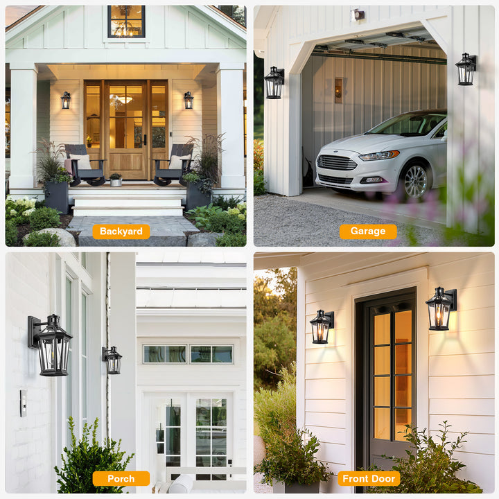VIANIS Black Outdoor Wall Sconce with Motion Sensor and Clear Glass Shade