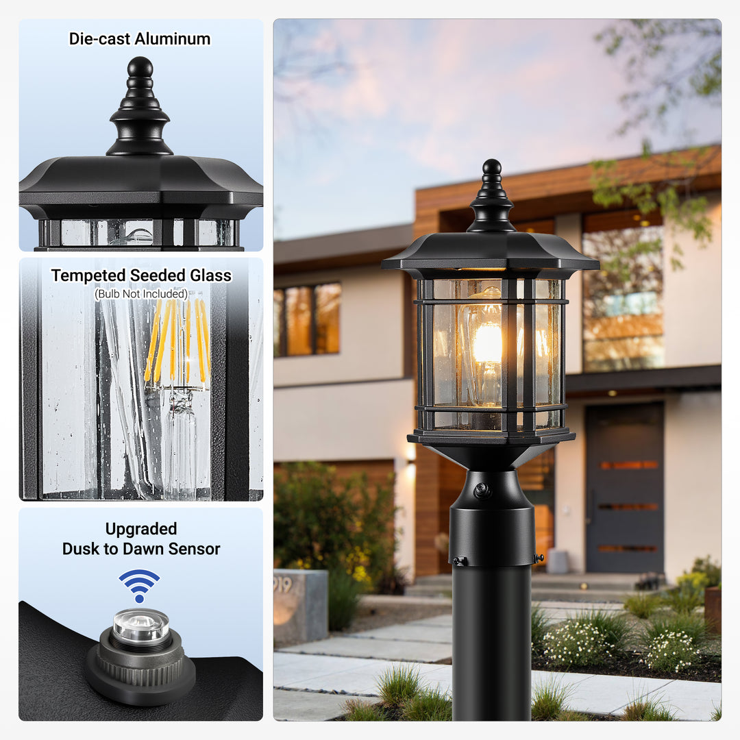 VIANIS Hardwired Outdoor Lamp Post Lantern with Pier Mount Base