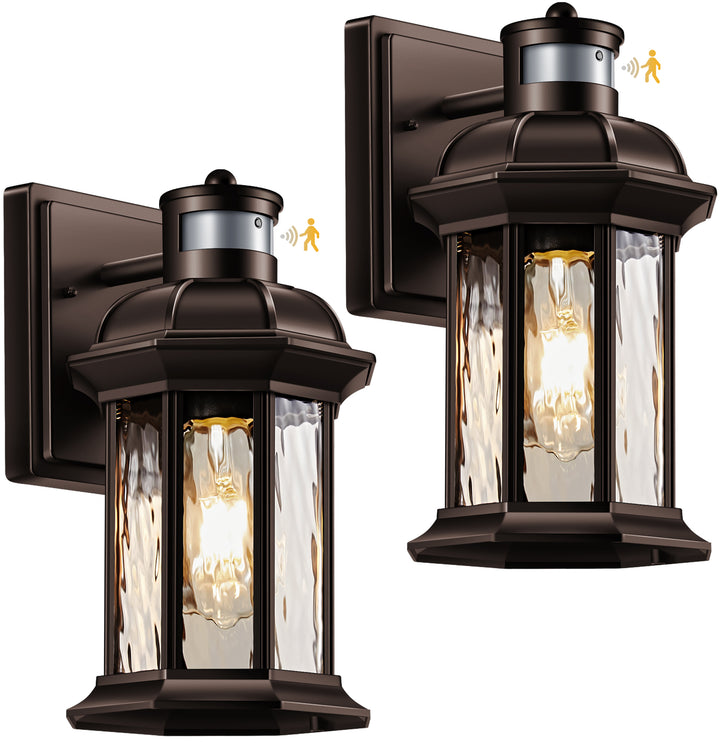 VIANIS Dusk to Dawn Motion Sensor Outdoor Porch Lights With Tempered Ripple Glass For Garage