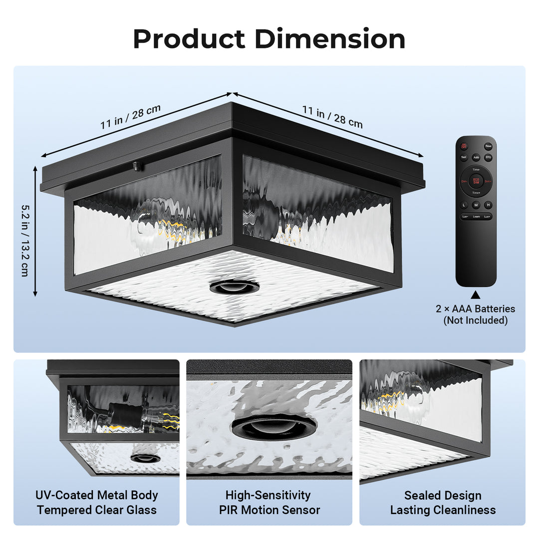 VIANIS Black Motion Sensor Outdoor Ceiling Light with Remote Control