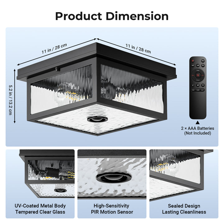 VIANIS Black Motion Sensor Outdoor Ceiling Light with Remote Control