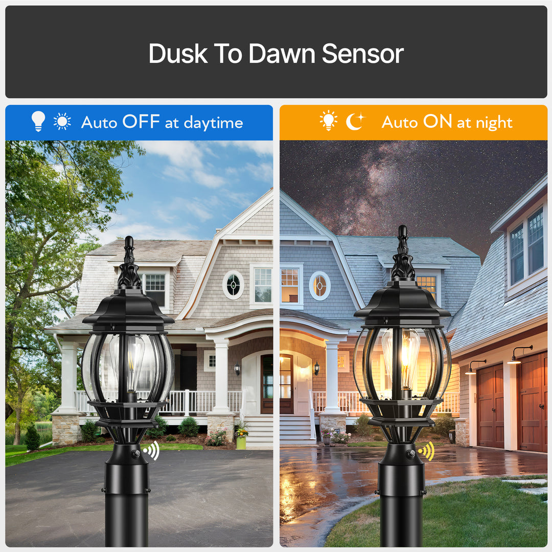 VIANIS Black Dusk to Dawn Outdoor Lamp Post Light Fixture with Pier Mount Base