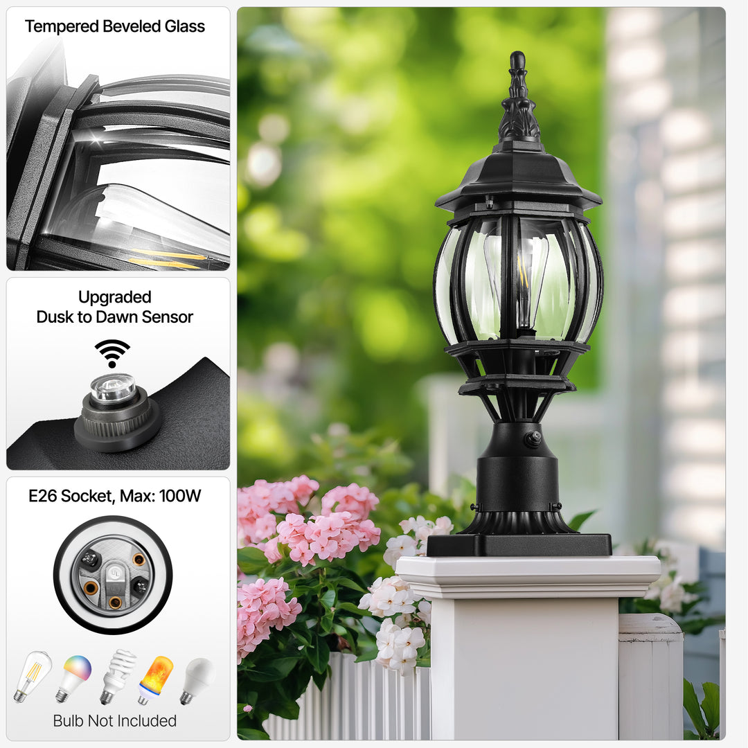 VIANIS Black Dusk to Dawn Outdoor Lamp Post Light Fixture with Pier Mount Base