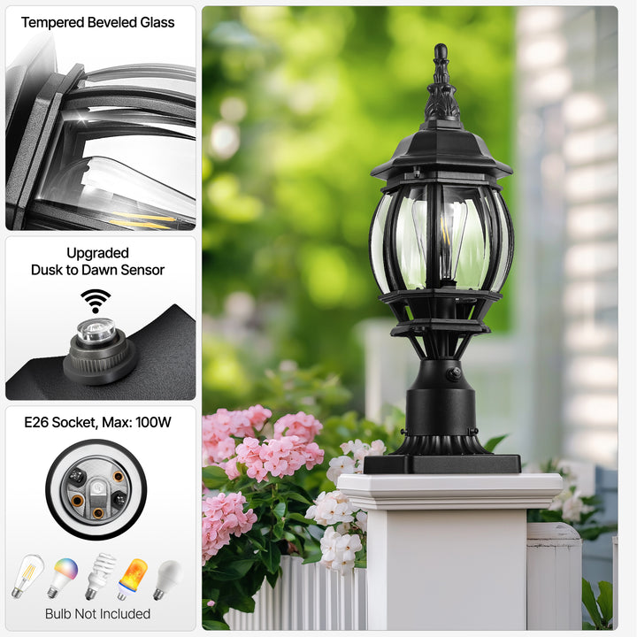 VIANIS Black Dusk to Dawn Outdoor Lamp Post Light Fixture with Pier Mount Base