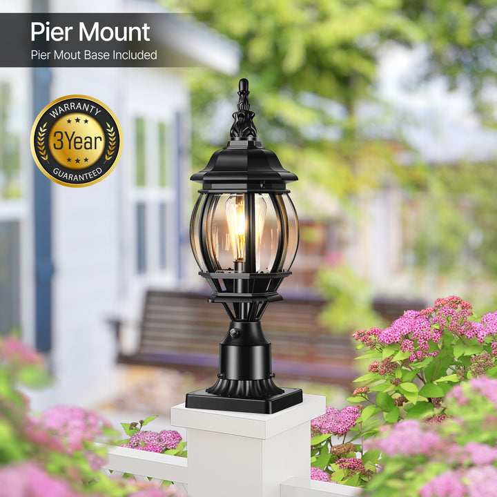 VIANIS Black Dusk to Dawn Outdoor Lamp Post Light Fixture with Pier Mount Base