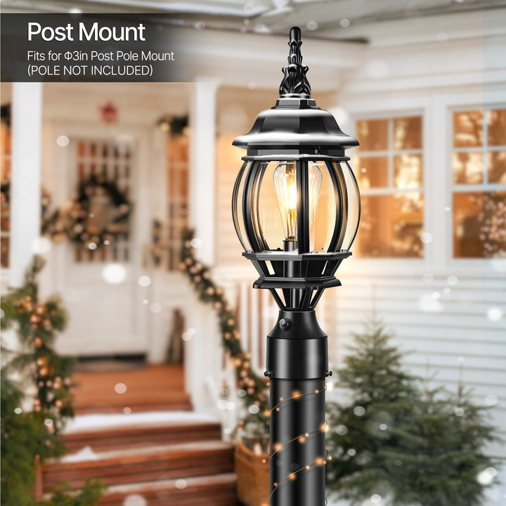 VIANIS Black Dusk to Dawn Outdoor Lamp Post Light Fixture with Pier Mount Base