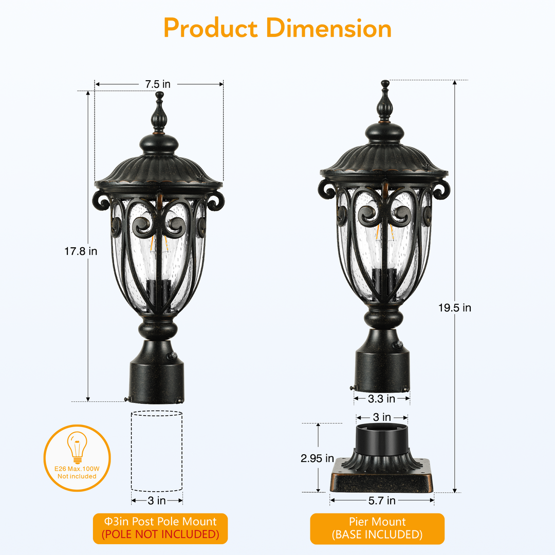 VIANIS Dusk to Dawn Outdoor Lamp Posts Light with Pier Mount Base