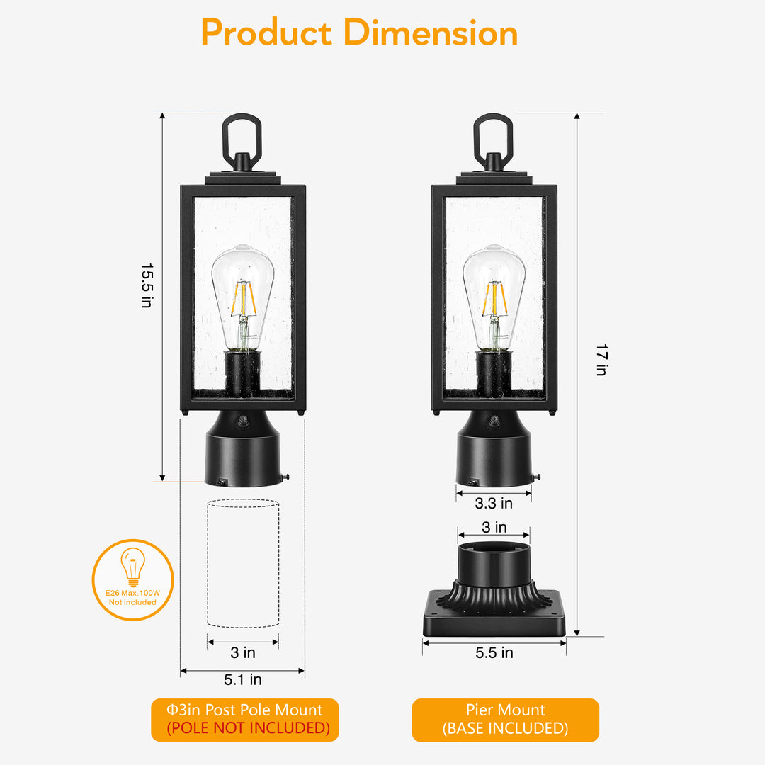 VIANIS Hardwired Outdoor Lamp Post Light Hardwired with Dusk to Dawn for Garden, Yard