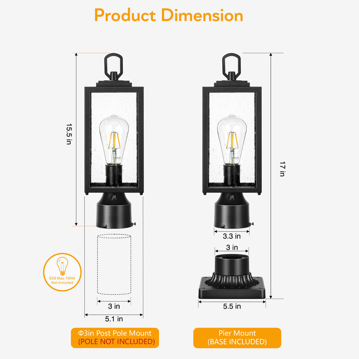 VIANIS Hardwired Outdoor Lamp Post Light Hardwired with Dusk to Dawn for Garden, Yard