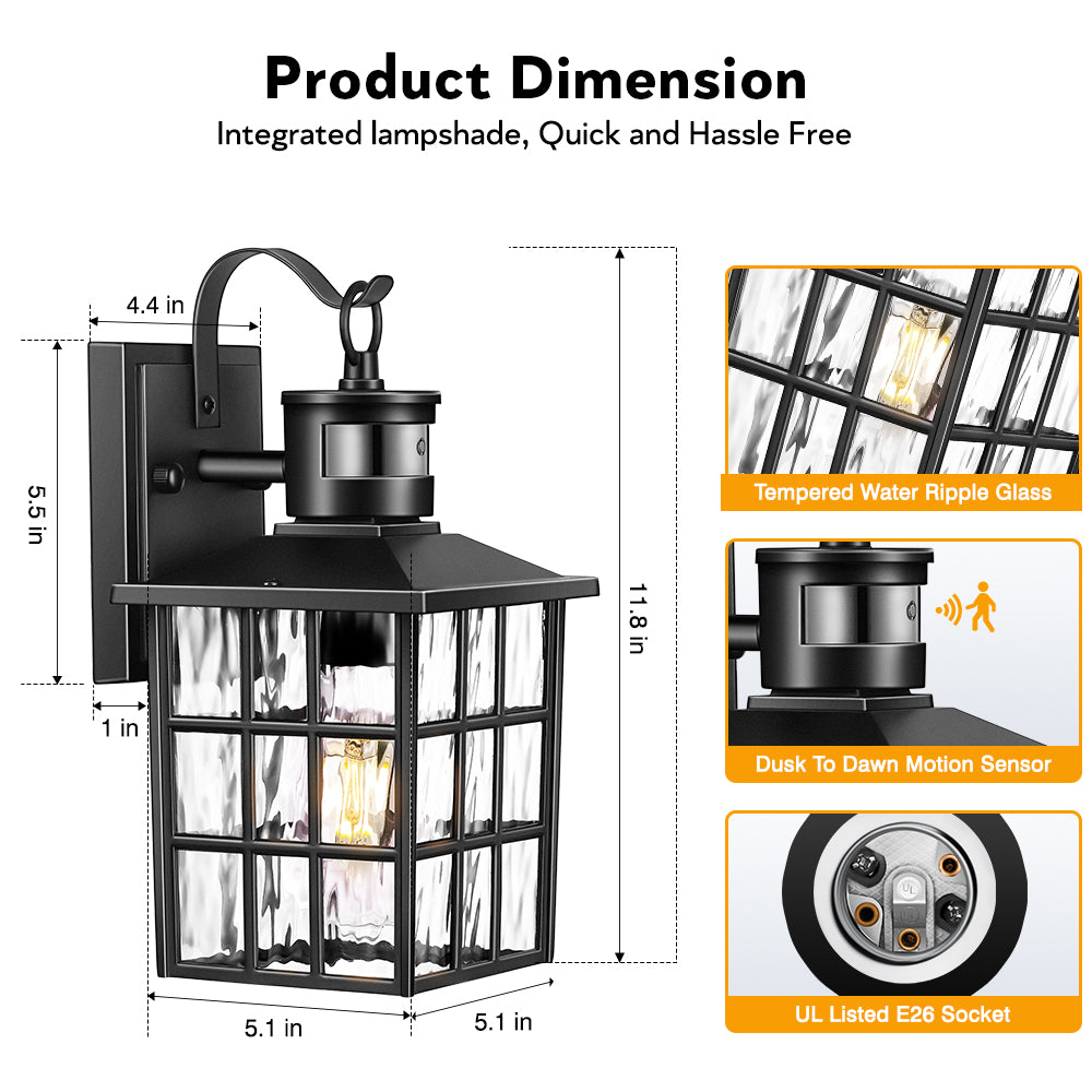 VIANIS Motion Sensor LED Outdoor Wall Lantern with Dusk-to-Dawn