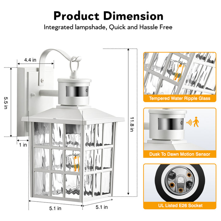 VIANIS Motion Sensor LED Outdoor Wall Lantern with Dusk-to-Dawn