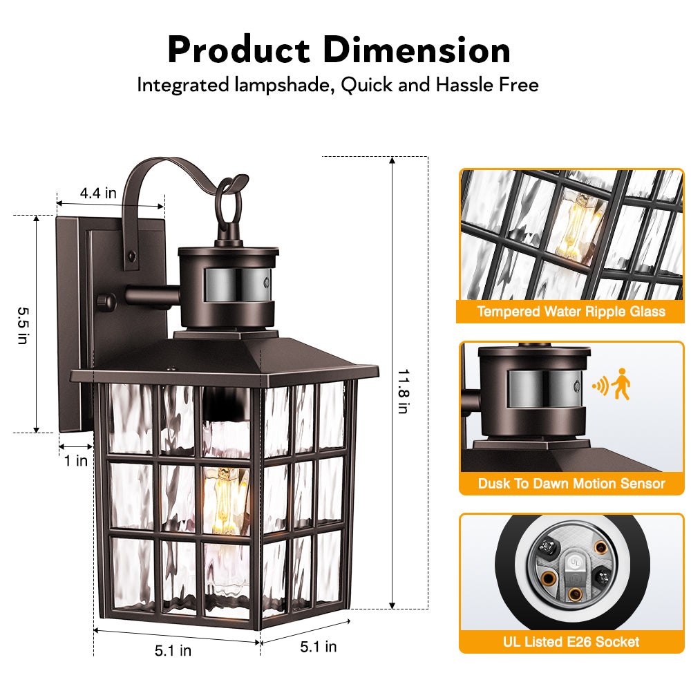 VIANIS Motion Sensor LED Outdoor Wall Lantern with Dusk-to-Dawn