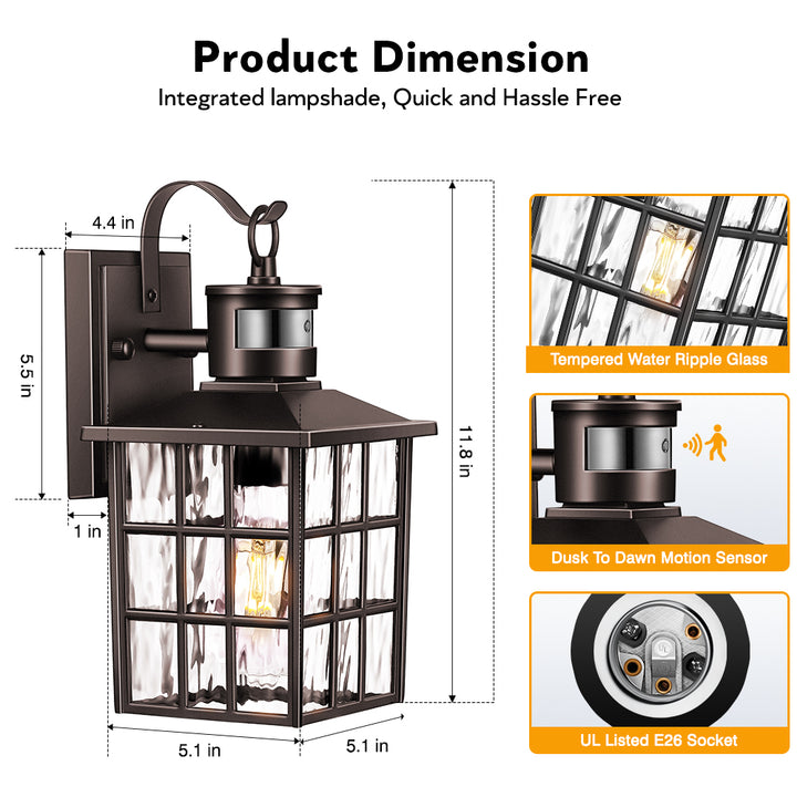 VIANIS Motion Sensor LED Outdoor Wall Lantern with Dusk-to-Dawn