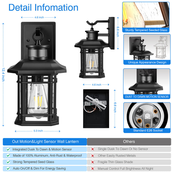 VIANIS Outdoor Wall Lantern With Motion Sensor and Dusk to Dawn