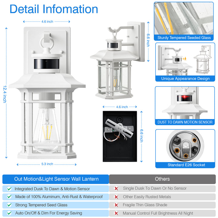 VIANIS Outdoor Wall Lantern With Motion Sensor and Dusk to Dawn