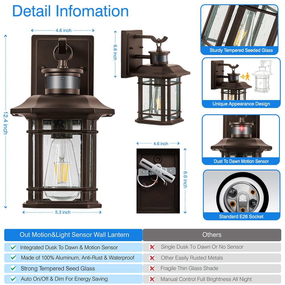 VIANIS Outdoor Wall Lantern With Motion Sensor and Dusk to Dawn