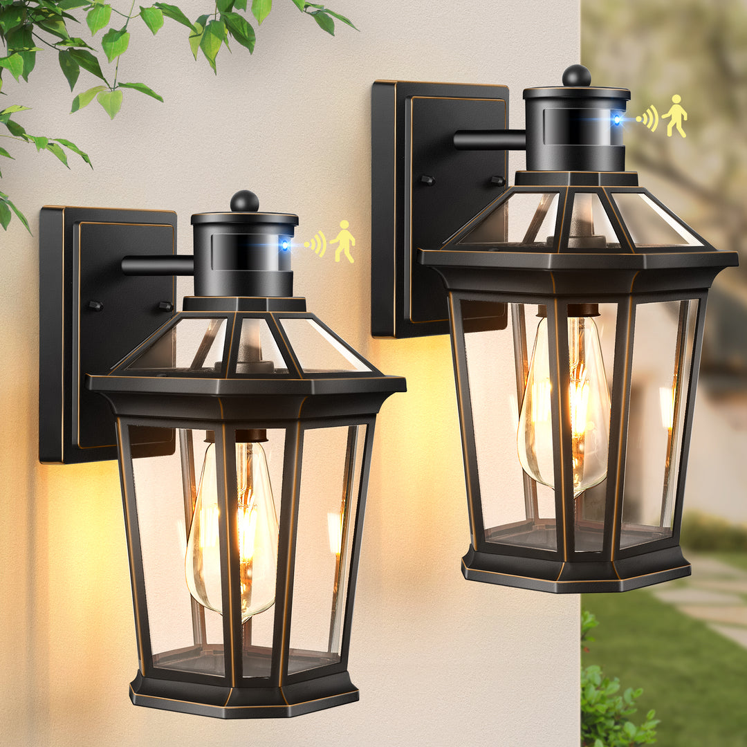 VIANIS Black Outdoor Wall Sconce with Motion Sensor and Clear Glass Shade