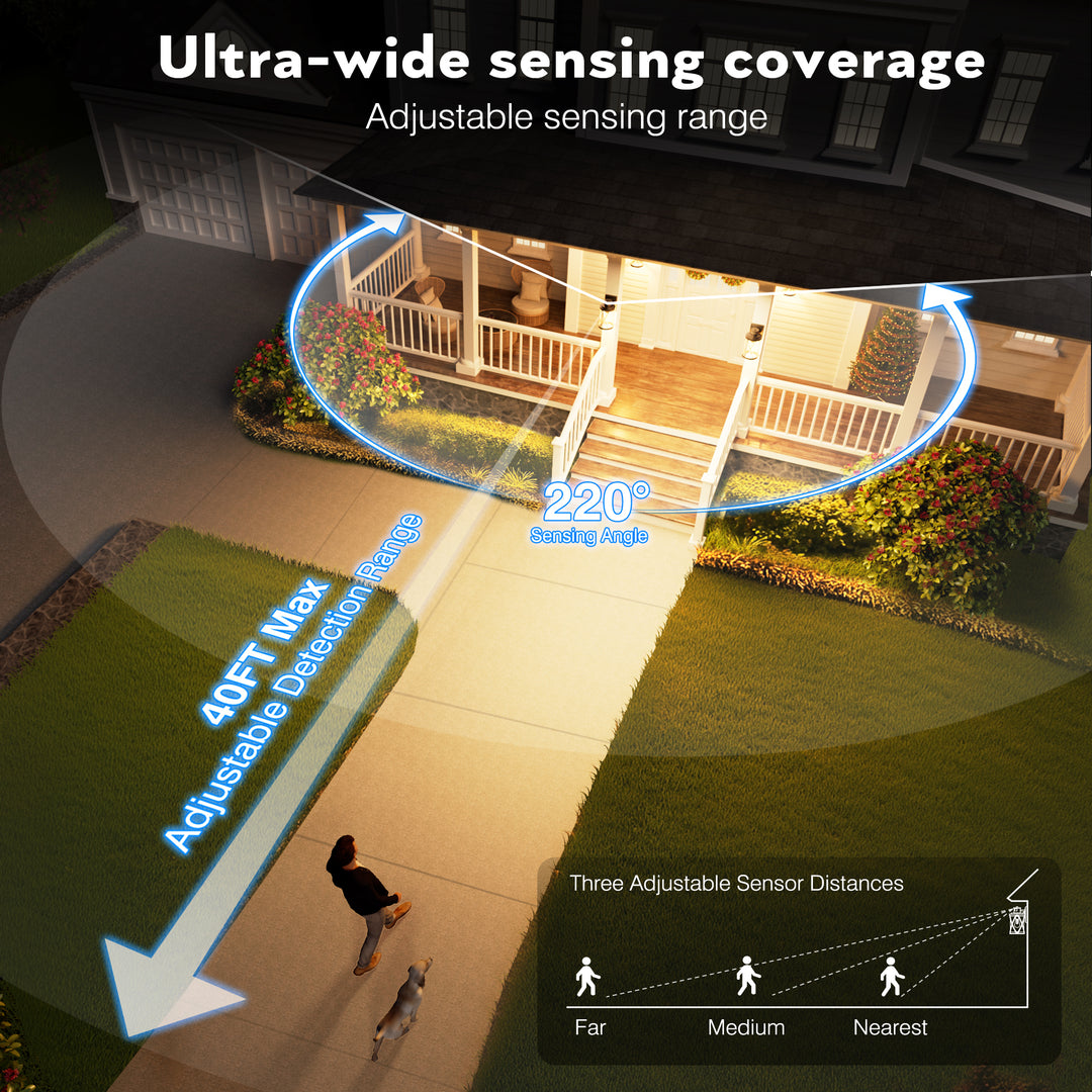 VIANIS Dusk to Dawn Motion Sensor Outdoor Porch Lights With Tempered Ripple Glass For Garage