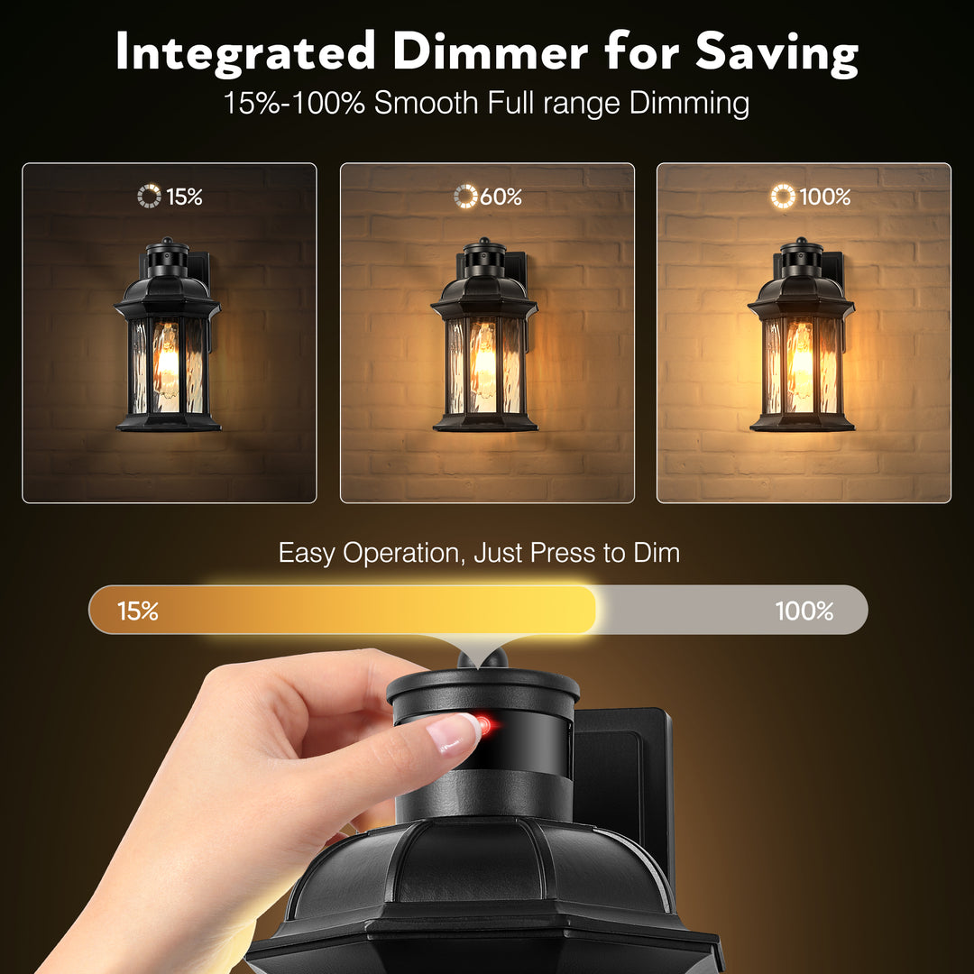 VIANIS Dusk to Dawn Motion Sensor Outdoor Porch Lights With Tempered Ripple Glass For Garage