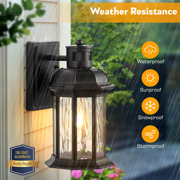 VIANIS Dusk to Dawn Motion Sensor Outdoor Porch Lights With Tempered Ripple Glass For Garage