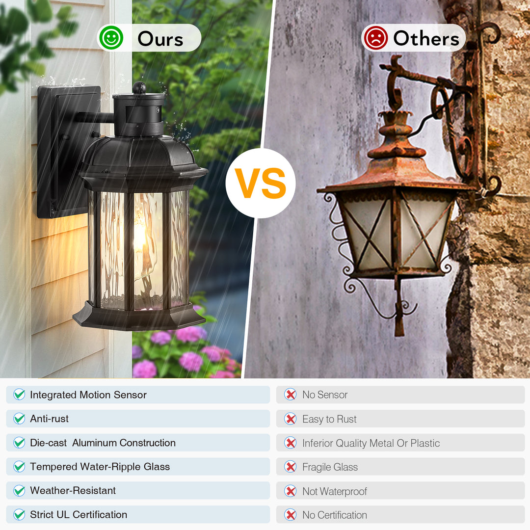 VIANIS Dusk to Dawn Motion Sensor Outdoor Porch Lights With Tempered Ripple Glass For Garage