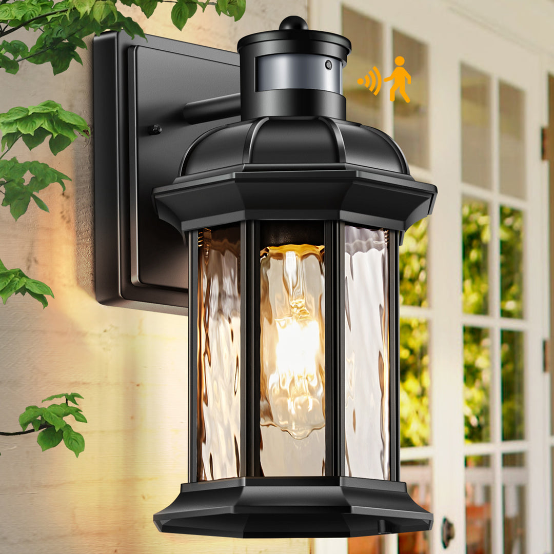 VIANIS Dusk to Dawn Motion Sensor Outdoor Porch Lights With Tempered Ripple Glass For Garage