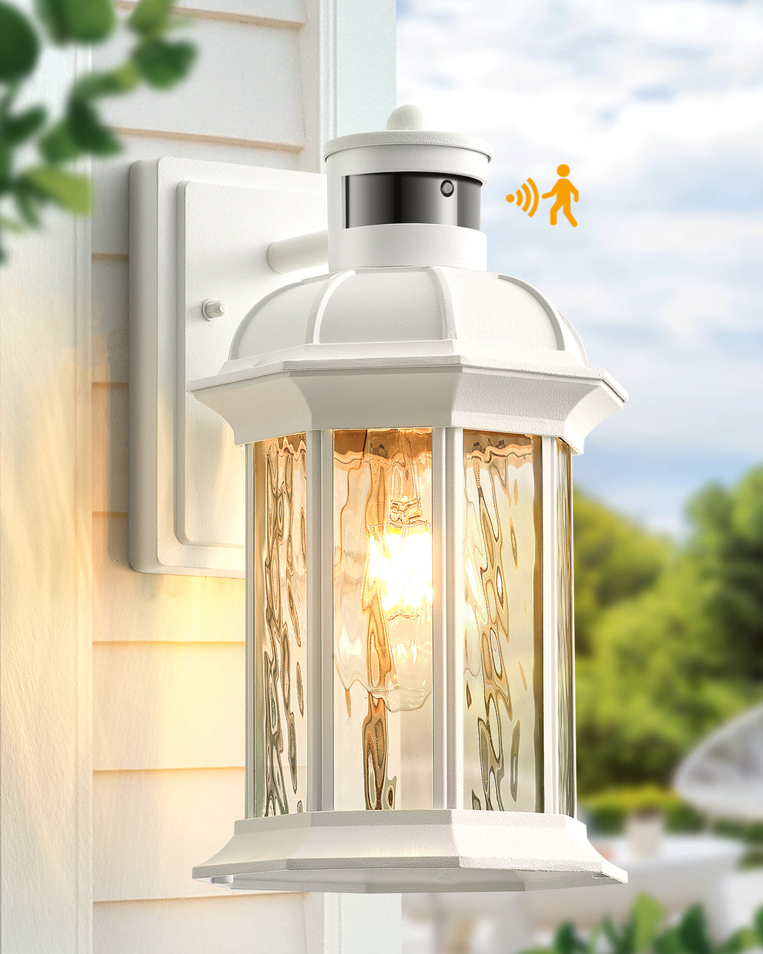 VIANIS Dusk to Dawn Motion Sensor Outdoor Porch Lights With Tempered Ripple Glass For Garage