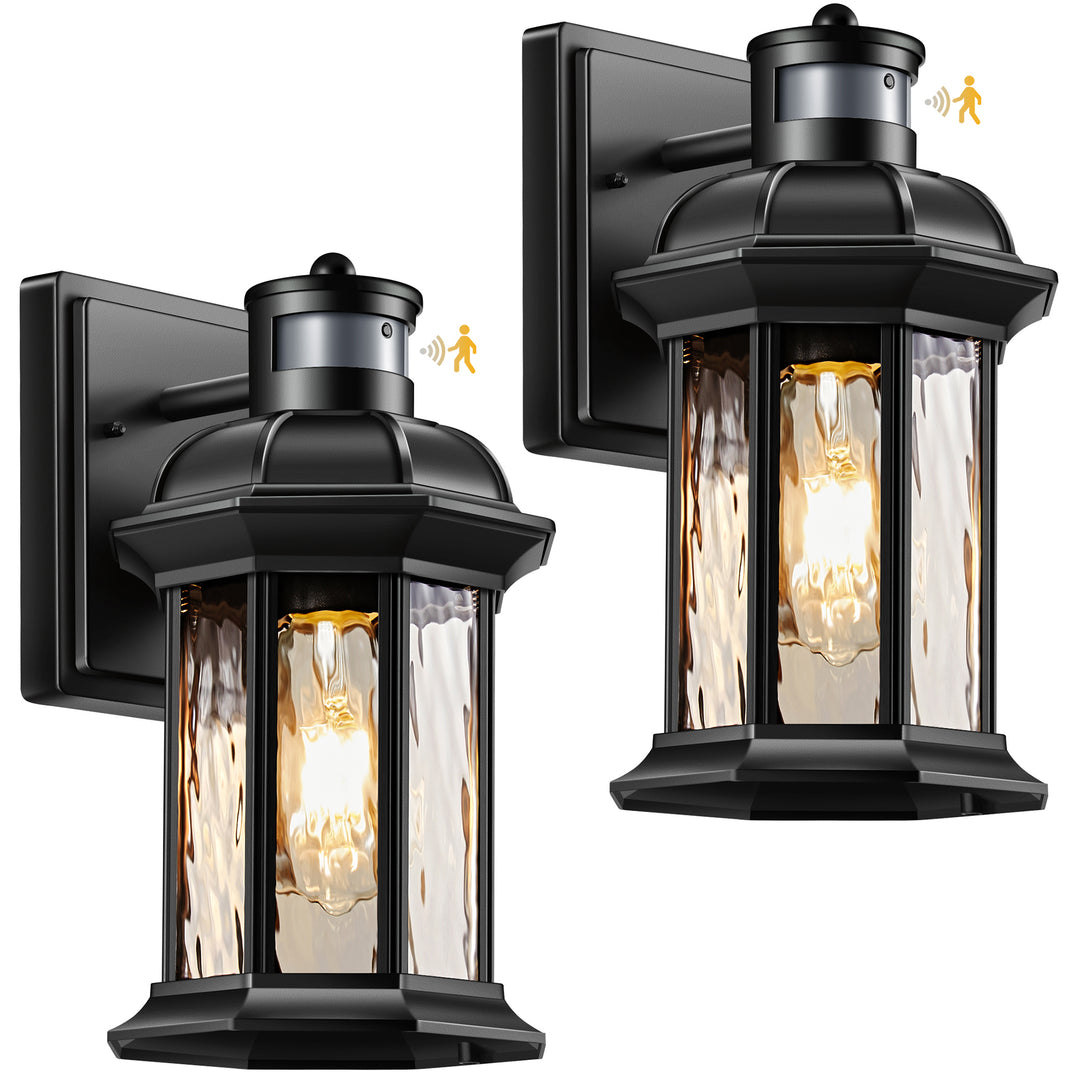 VIANIS Dusk to Dawn Motion Sensor Outdoor Porch Lights With Tempered Ripple Glass For Garage