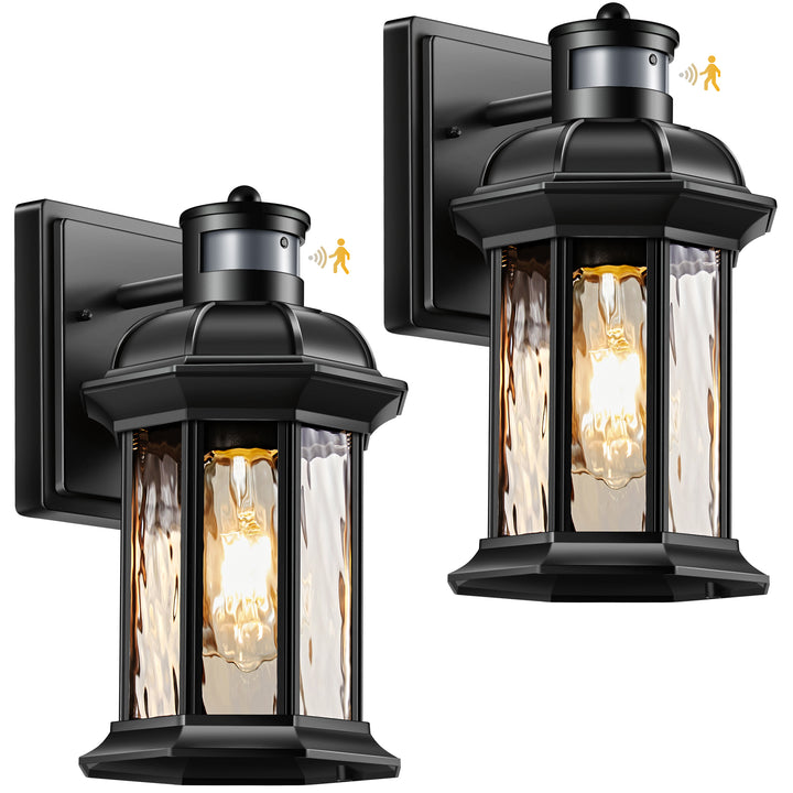 VIANIS Dusk to Dawn Motion Sensor Outdoor Porch Lights With Tempered Ripple Glass For Garage