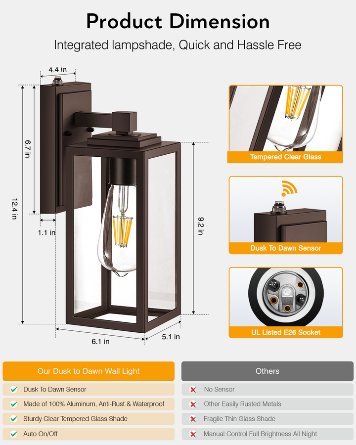 VIANIS Modern Black Dusk to Dawn Outdoor Wall Lantern