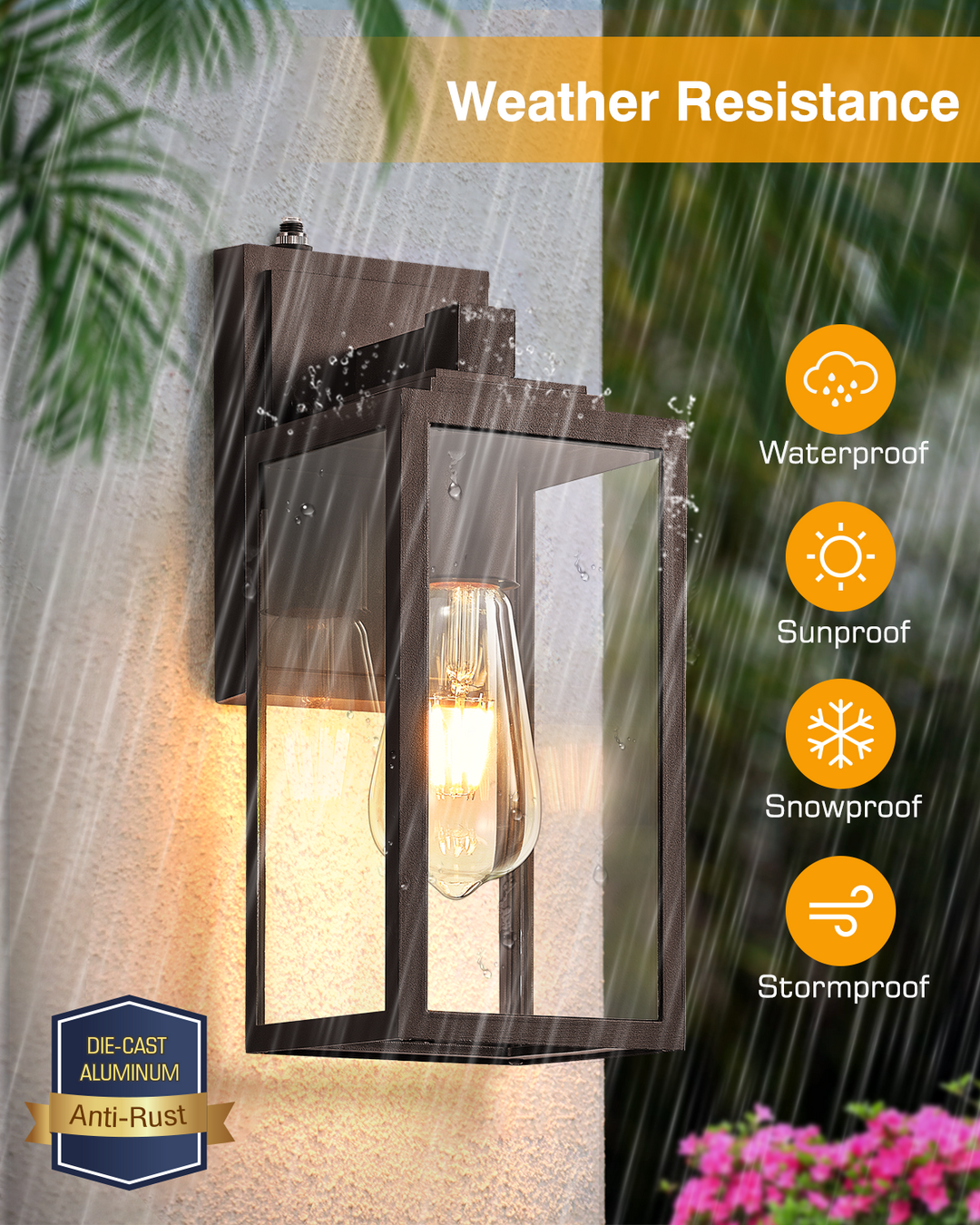 VIANIS Modern Black Dusk to Dawn Outdoor Wall Lantern